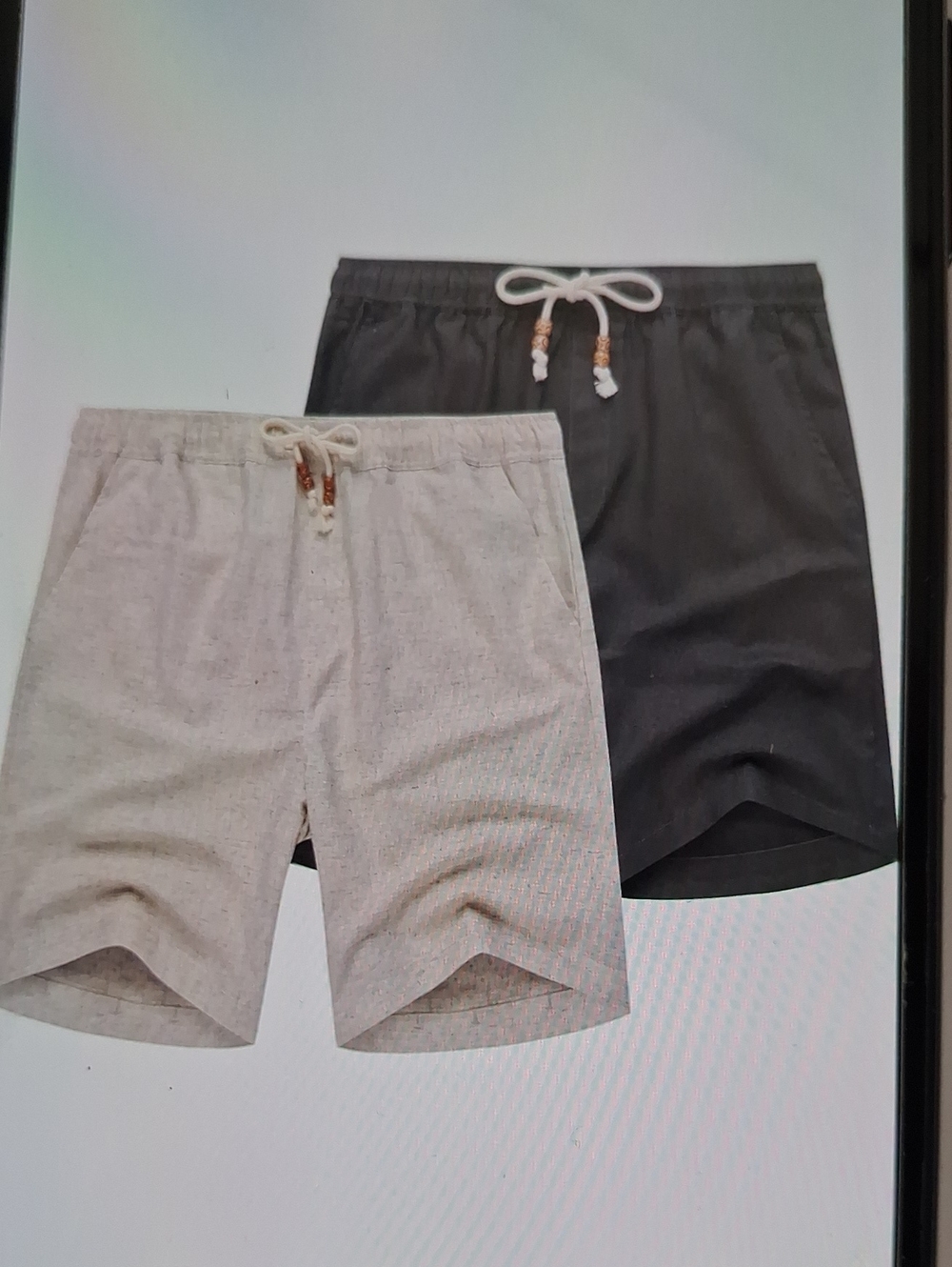 NWT Men’s Coofandy Beige & Gray Linen Blend Shorts Set 9" Elastic Waist